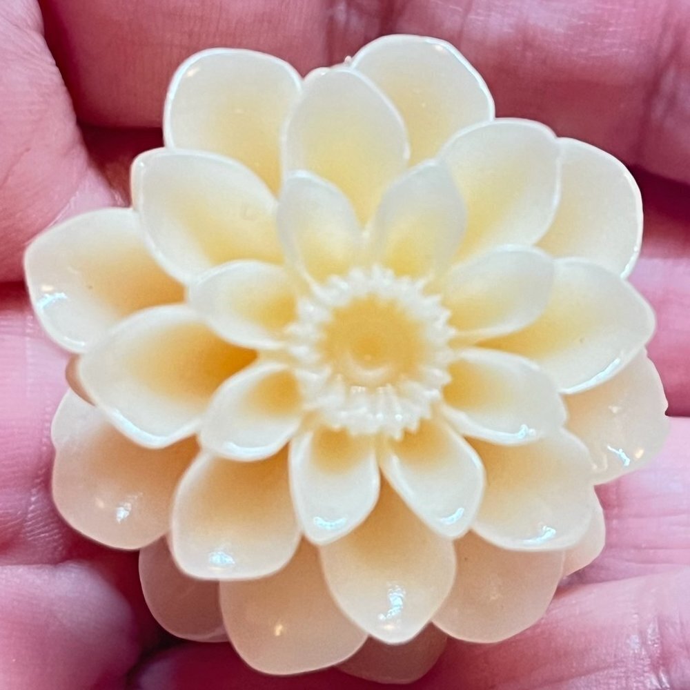 As Low As $2 Small Cream Coraline Resin Dahlia Beads 32mm x 14mm (2)